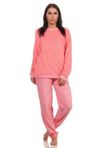NORMANN Frottee Pyjama Bündchen Herz Tupfen Streifen - 59511 in Rosa