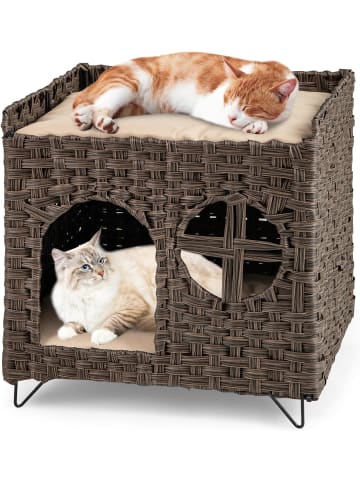 COSTWAY Katzenhaus aus PE-Rattan in Braun