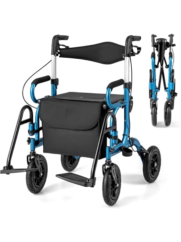COSTWAY Rollator mit Luftbereifung faltbar bis 140 kg in Blau