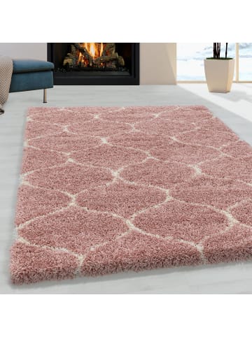 KADIMA DESIGN Teppich Hochflor Shaggy Skandi-Muster Polypropylen Wohnzimmer in Rosa