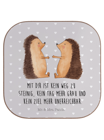 Mr. & Mrs. Panda Tassenuntersetzer Igel Liebe mit Spruch in Grau Pastell