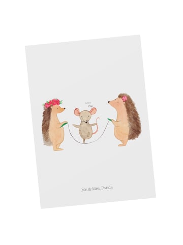 Mr. & Mrs. Panda Postkarte Igel Seilhüpfen ohne Spruch in Weiß