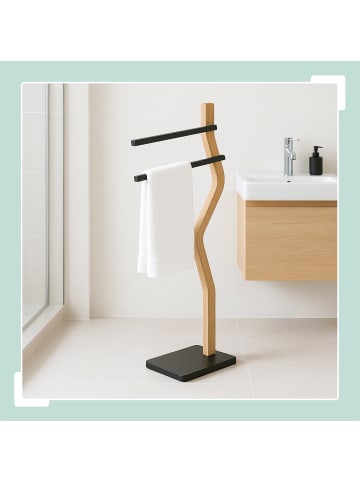 relaxdays Handtuchständer in Schwarz/ Natur - (B)37 x (H)86 x (T)18 cm