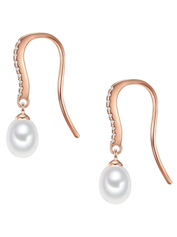 Valero Pearls Perlen-Ohrhänger Sterling Silber Zirkonia Süßwasser-Zuchtperle in roségold