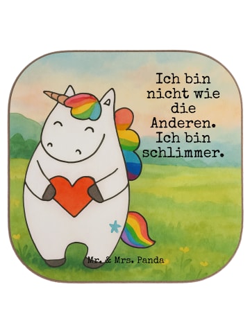 Mr. & Mrs. Panda Untersetzer für Gläser Einhorn Herz Design mit ... in Weiß