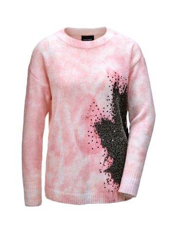 GOLDNER Pullover mit femininem Druck und Pailletten in rosé / schwarz / gemustert
