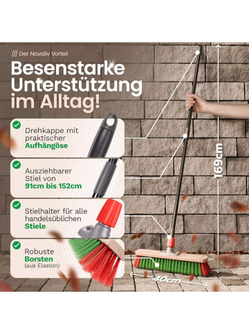 Novaliv Kehrbesen Besen mit Teleskopstiel Straßenbesen mit Stiel Gartenbesen I in Braun