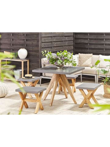 Beliani 5-tlg Gartentisch Set OLBIA in Grau/Heller Holzfarbton