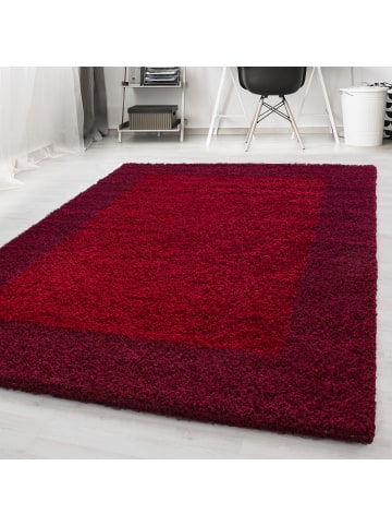 KADIMA DESIGN Teppich Hochflor einfarbig mit Bordüre Polypropylen Wohnzimmer in Rot