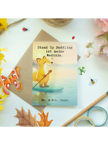 Mr. & Mrs. Panda Grußkarte Fuchs Stand Up Paddling Design mit Sp... in Weiß