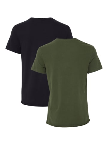 BLEND Einfarbiges Rundhals T-Shirt 2er Stück Set BHNOEL in Schwarz-Grün