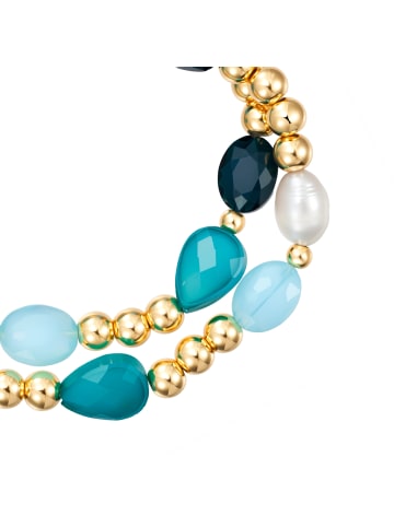 Lulu & Jane Armband aus Metall-Legierung mit Glas und Süßwasser-Zuchtperle in gelbgold