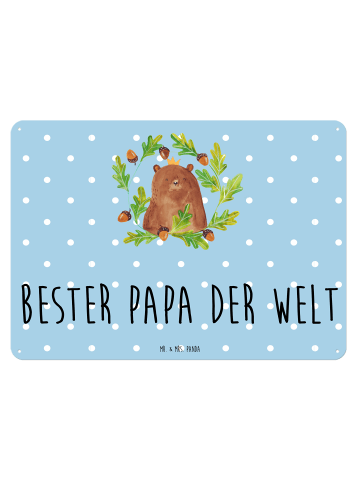 Mr. & Mrs. Panda Wandschild Metall Bär König mit Spruch in Blau Pastell