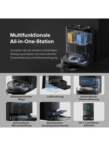 Roborock Saugroboter QV 35A in Schwarz, mit Wischfunktion&Hebarem Wischmopp, 8000Pa