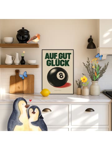 Mr. & Mrs. Panda Poster Billardkugel retro Design mit Spruch in Weiß