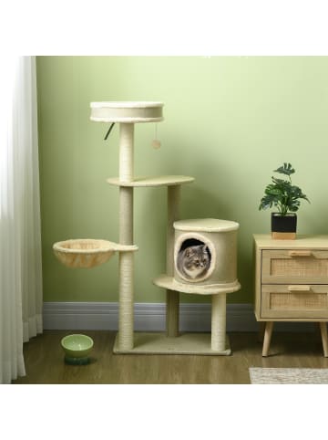 Pawhut Kratzbaum Braun+Beige+Weiß 59L x 40B x 124H cm
