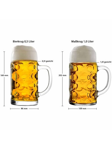 LUXENTU 4er Set Bierkrüge und Maßkrüge 0,5 l + 1 l in transparent