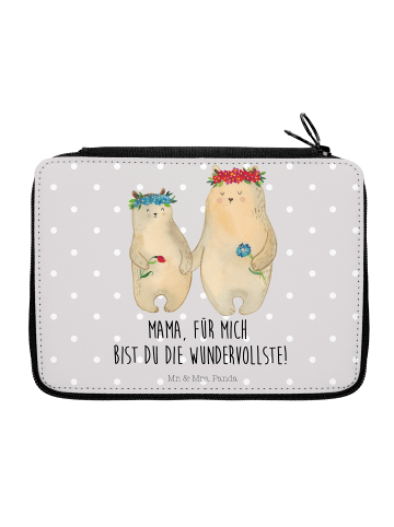Mr. & Mrs. Panda Schulmäppchen Bären mit Blumenkranz mit Spruch in Grau Pastell