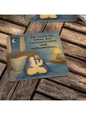 Mr. & Mrs. Panda Bierdeckel Pinguine Einschlafen Design mit Spruch in Weiß