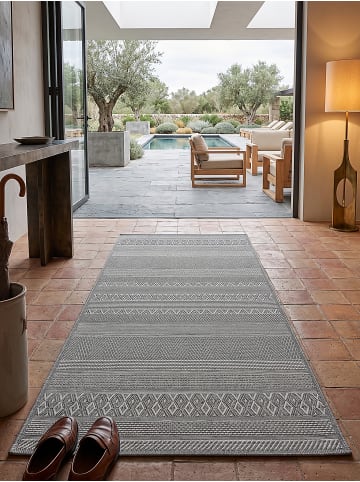KADIMA DESIGN ESERA Teppichläufer Grau 67x180 Streifen Polypropylen Wohnraum in Grau