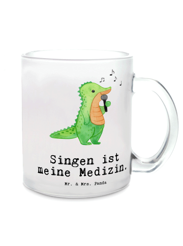 Mr. & Mrs. Panda Teetasse aus Glas Krokodil Singen mit Spruch in Transparent