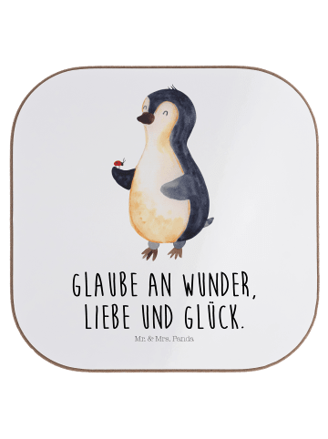 Mr. & Mrs. Panda Glasuntersetzer Pinguin Marienkäfer mit Spruch in Weiß