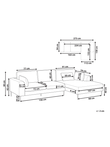 Beliani Ecksofa FLAM in Braun/Schwarz - (W) 275 x (H) 80 x (L) 158 cm