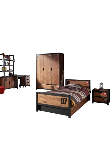 58 aufm Kessel KINDERZIMMER Set komplett Kameko 11 Massivholz+MDF Schwarz/Cognac
