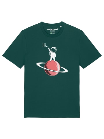 wat? Apparel T-Shirt Astronaut says Hi in Dunkelgrün