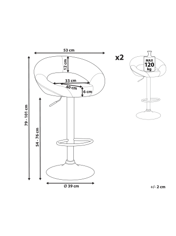 Beliani 2-tlg Drehhocker PEORIA in Grau/Silber