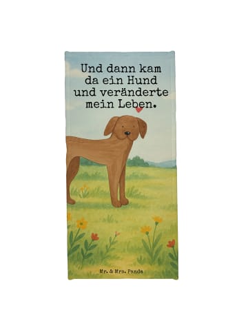 Mr. & Mrs. Panda Badehandtuch Hund Dogge Design mit Spruch in Grau Pastell
