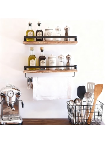 relaxdays 2-tlg. Wandregal-Set in Natur/ Schwarz