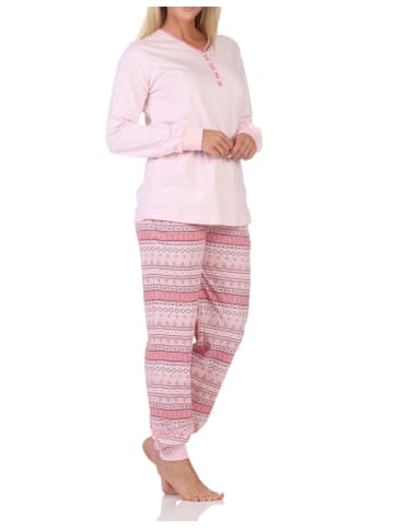NORMANN Langarm Schlafanzug Pyjama Bündchen Ethnolook Übergröße in rosa