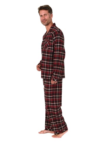 NORMANN Lange Flanell Schlafanzug Pyjama kariert - 88139 in rot