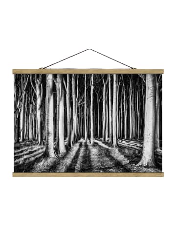 WALLART Stoffbild mit Posterleisten - Geisterwald in Schwarz-Weiß