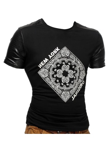 Arizona-Shopping T-Shirt Lederärmel Paisley Bandana Motiv Moda in Schwarz