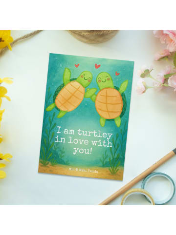 Mr. & Mrs. Panda Ansichtskarte Schildkröten Paar Design mit Spruch in Weiß