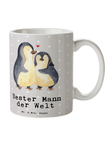 Mr. & Mrs. Panda Kaffeebecher Pinguin Bester Mann der Welt mit S... in Grau Pastell