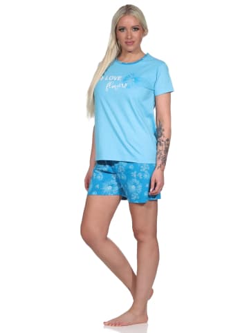 NORMANN Shorty Schlafanzug kurz Schriftzug - 75123 in hellblau