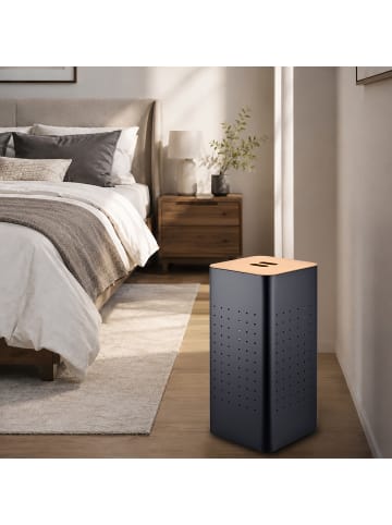 relaxdays Wäschekorb in Schwarz/ Natur - 55 l