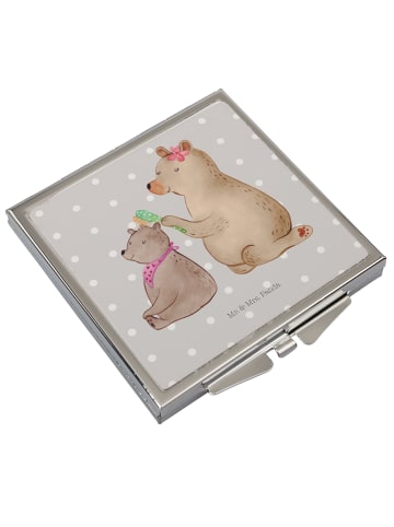 Mr. & Mrs. Panda Handtaschenspiegel quadratisch Bär Kind ohne Sp... in Grau Pastell