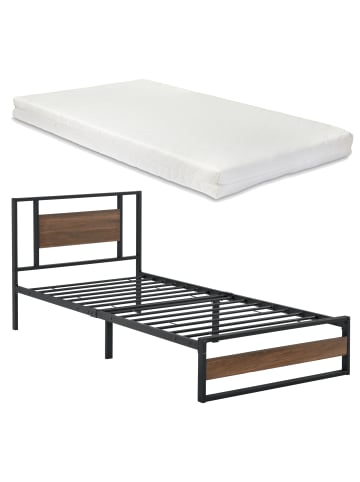 en.casa Metallbett Villach mit Matratze in Braun Schwarz (B)90cm