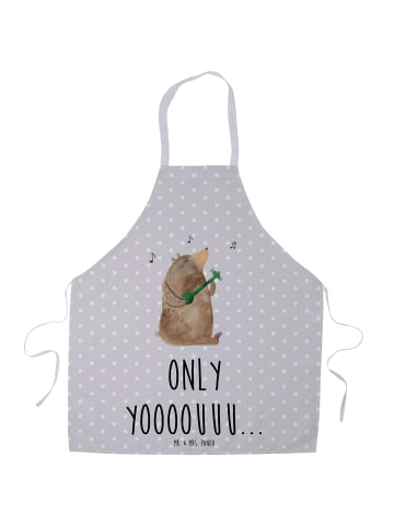 Mr. & Mrs. Panda Küchenschürze Bär Gitarre mit Spruch in Grau Pastell