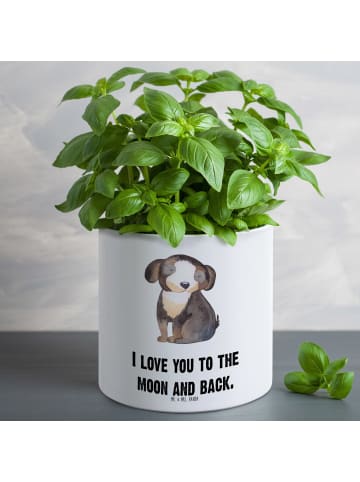 Mr. & Mrs. Panda Keramik Übertopf Hund Entspannen mit Spruch in Weiß