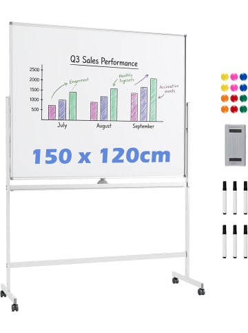COSTWAY 150 x 120 cm Doppelseitiges mobiles Whiteboard in Weiß