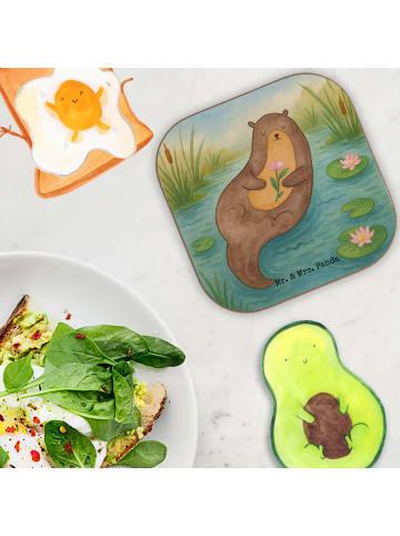 Mr. & Mrs. Panda Holzuntersetzer Otter Seerose Design ohne Spruch in Weiß