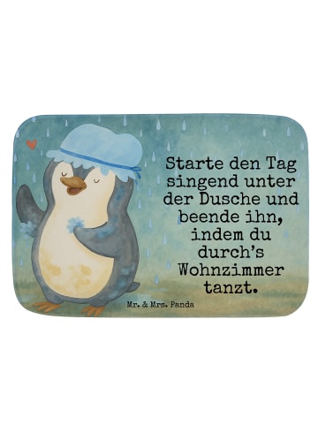 Mr. & Mrs. Panda Duschmatte Pinguin Duschen Design mit Spruch in Weiß