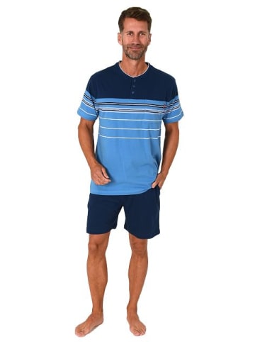 NORMANN kurzarm Schlafanzug Shorty Streifen - 80347 in blau