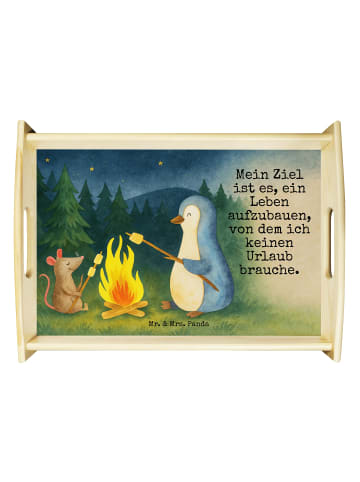 Mr. & Mrs. Panda Servierbrett Pinguin Lagerfeuer Design mit Spruch in Weiß