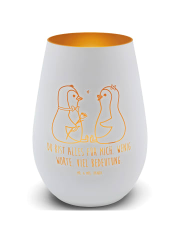 Mr. & Mrs. Panda Windlicht Pinguin Pärchen mit Spruch in Weiß